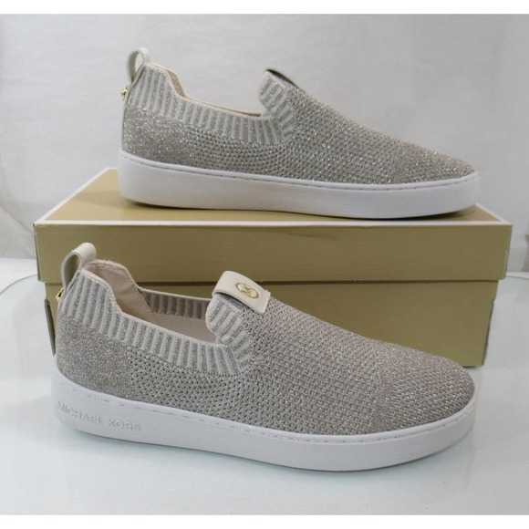 Michael Kors Juno Knit Slip On Sneaker Metallic Stretch Champagne - Picture 3 of 8